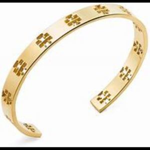 New Tory Burch Gold Logo Cut Out Cuff Bracelet
